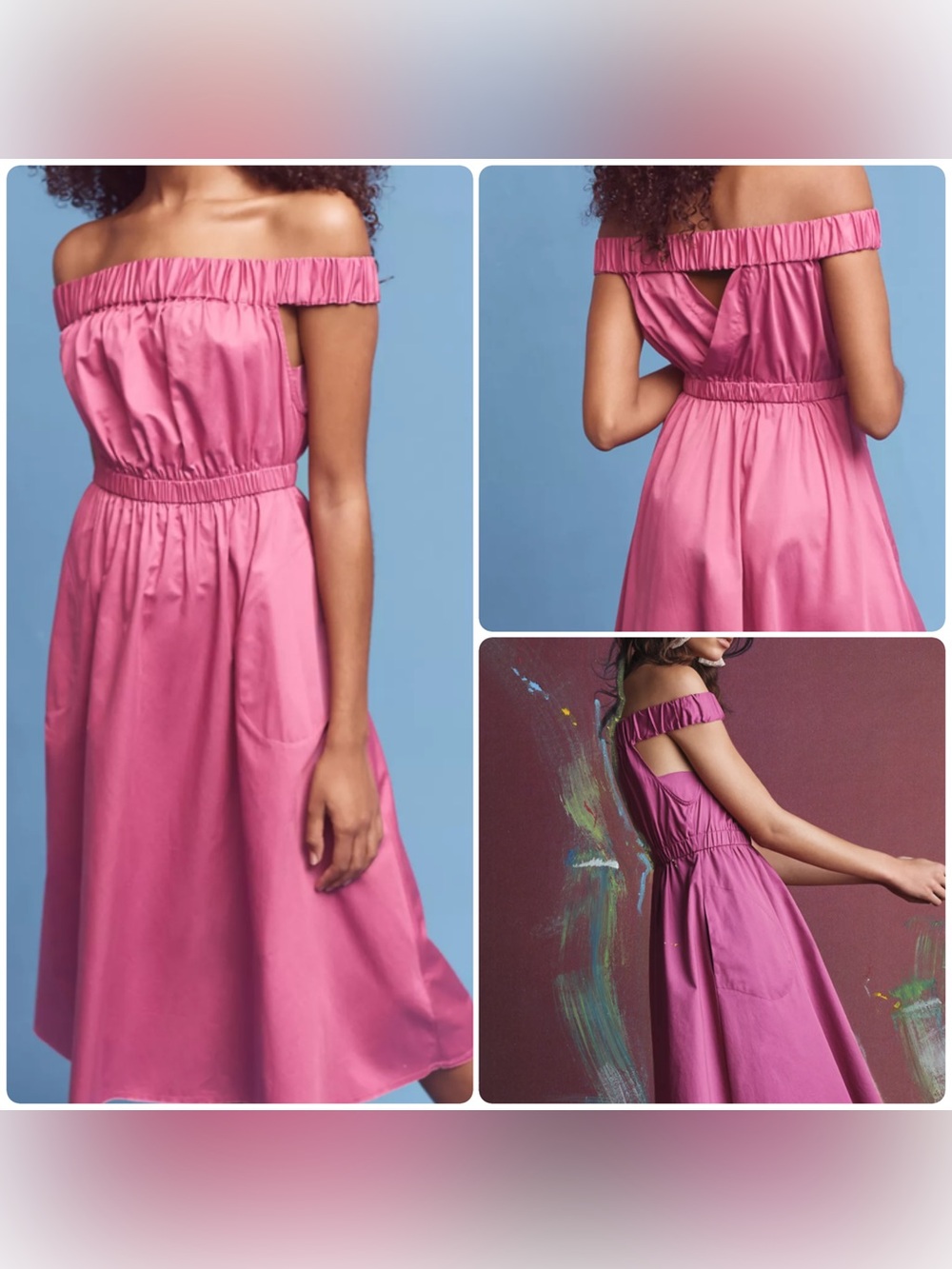 Anthropologie Maeve Off-Shoulder Fuscia Midi Dress‎ -- M